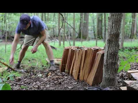 Quarter Splitting a White Oak Log for making buckets and barrels
