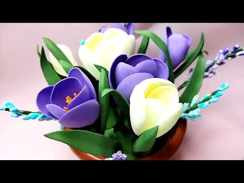 МК/ Крокусы из фоамирана!!!  Веточки мускари . Идея супер к  8 марта на подарок.