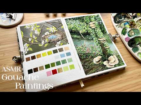 ASMR Painting | First Gouache Landscape in My New Home 🌱