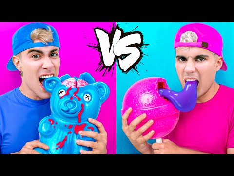 24 HOURS EATING BLUE AND PINK !!