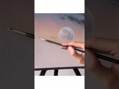 Painting an easy moonlight acrylic landscape #shorts #acrylicpainting #artwork