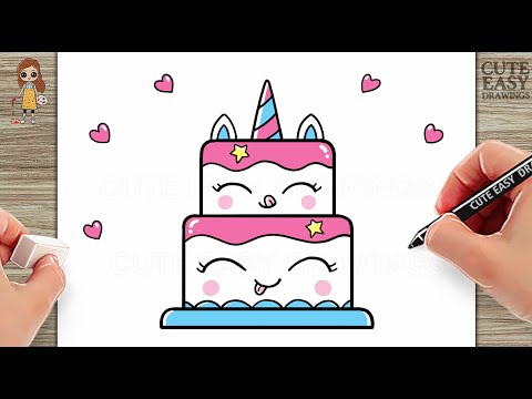 How to Draw a Cute Unicorn Cake - Easy Draw and Color Step by Step