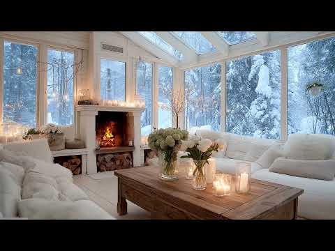 🎹❄️Soothing Cabin Piano by the Window | Snowfall & Warm Fire Ambience | Healing Relax Sleep Focus