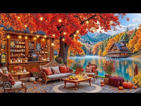 Jazz Relaxing Music at Cozy Fall Porch Ambience 🍂 Smooth Jazz Music & Crackling Fireplace for Work