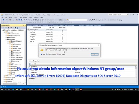 Fix could not obtain information about...Error: 15404 Database Diagrams on SQL Server 2019
