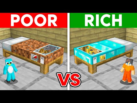 Milo POOR vs Chip RICH: HOUSE INSIDE BED Build Challenge in Minecraft