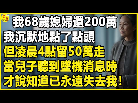 我68岁，儿逼我替儿媳还200万，我沉默地点了点头，但凌晨4点留50万走，当儿子听到坠机消息时，才说知道已永远失去我！#中老年生活 #為人處世 #生活經驗 #情感故事 #幸福人生 #上了年紀該明白的事
