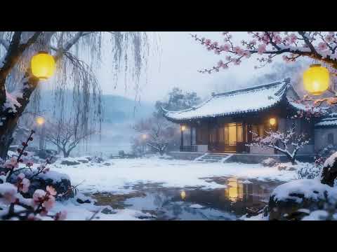 無廣告❄️雪亭燈影，柔和旋律如燈光映櫻雪，安撫焦躁心靈，帶來內心平靜，讓你沉浸於古園的寧靜懷抱