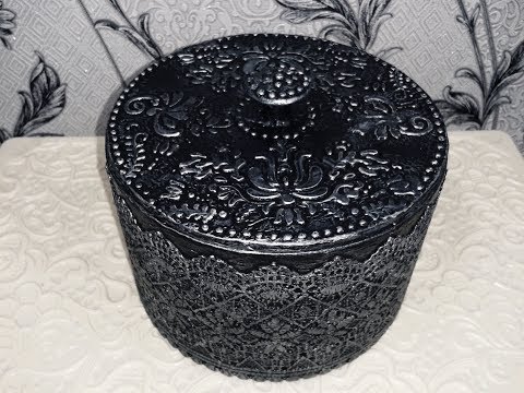 Silver-plated jewelry box. Lace decor. DIY.