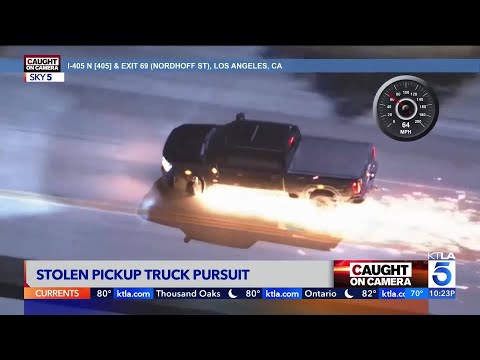 Sparks Fly as Pursuit Suspect Flees in Stolen Pickup - Caught on Camera
