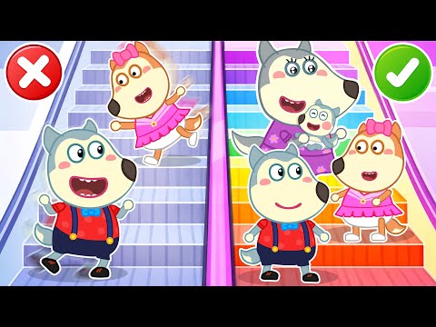 Behave on the Escalator! Baby Learns Good Manners and Safety Rules | Wolfy - Baby Cartoons