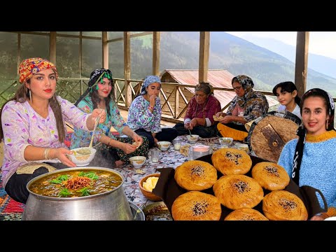 Rural Girls Cooking in Northern Iran| Traditional Meat Bread in Clay Oven, Hearty Soup & care animal