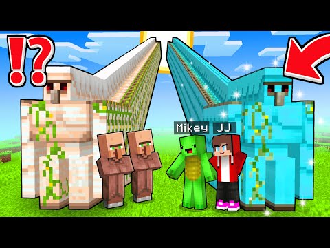 JJ and Mikey vs VILLAGERS: LONGEST GOLEM BATTLE in Minecraft - Maizen