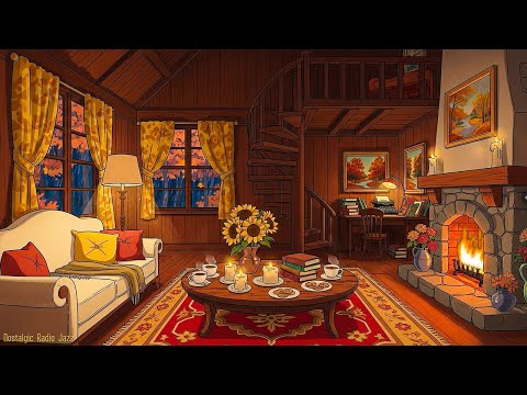 vintage 1960s oldies playing in another room📖soft rain & fireplace sounds to study & reading nook