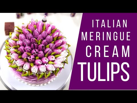 How to decorate a cake with tulips. Cream flowers. Italian meringue cream