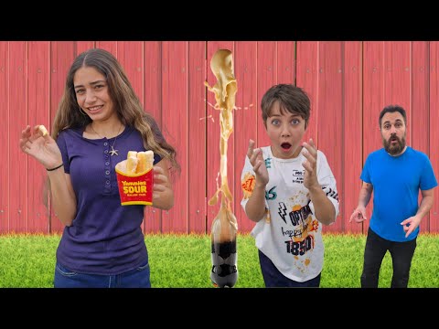 Coke and Mentos challenge kids vs mom and dad