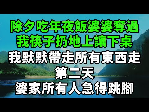 除夕吃年夜飯婆婆奪過，我筷子扔地上讓下桌，我默默帶走所有東西走，第二天婆家所有人急得跳腳【風鈴故事集】#完結故事#情感故事#爽文#婆媳關系#家庭生活#故事頻道#故事分享#情感#正能量#流量