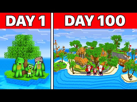 Mikey Family and JJ Family Stranded 100 Days on a Deserted Island in Minecraft! (Maizen)