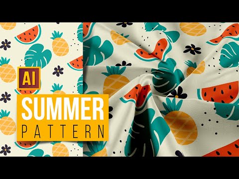 HOW TO CREATE A REPEAT PATTERN (watermelon, pineapple, tropical leaf). ADOBE ILLUSTRATOR TUTORIAL.