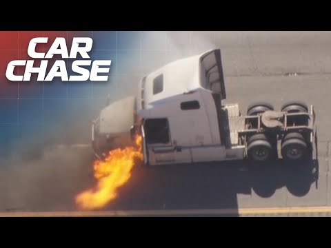 Police Chase stolen big rig before it bursts into flames