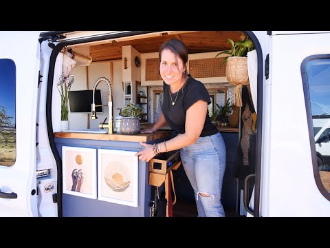SOLO FEMALE self-build VAN CONVERSION w/ genius MURPHY BED layout & MASSIVE SCREEN for WORK & CHILL