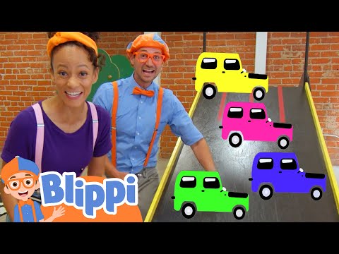 Blippi & Meekah Race Rainbow Color Toy Cars! | Children's Museum | Blippi - Learn Colors and Science