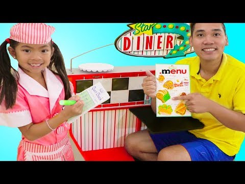 Emma Pretend Play as Waitress w/ Diner Restaurant Food Kitchen Kids Toys