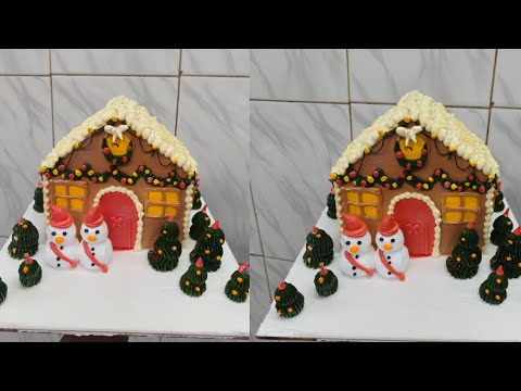 Christmas house 🏡 cake merry Christmas cake recipe tutorial cake without fondant only cream🎄 cake 