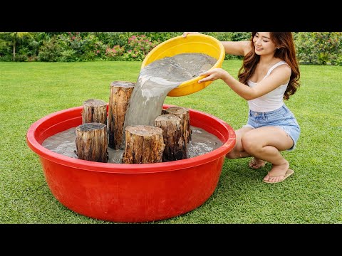 Unique ideas from  tree stumps and plastic baskets / How to make unique garden flower pots at home