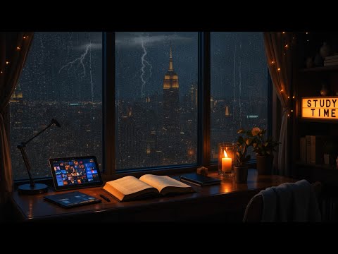 A rainy city night with a cup of coffee 🎶 The sound of rain for work, study, and relaxation