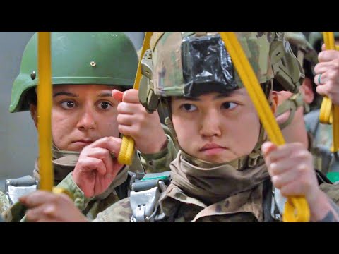 Beautiful Female Paratroopers Jump from C-130 Hercules