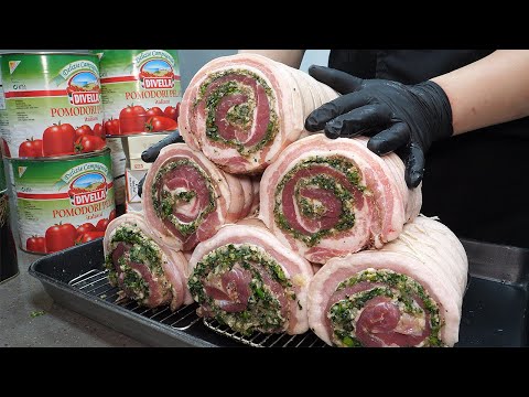 Homemade Crispy Pork Belly Roll Porchetta, T-Bone Steak