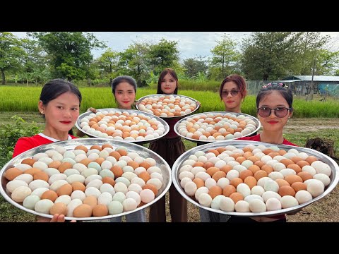 Amazing crispy fresh chicken egg recipe with rice in my countryside