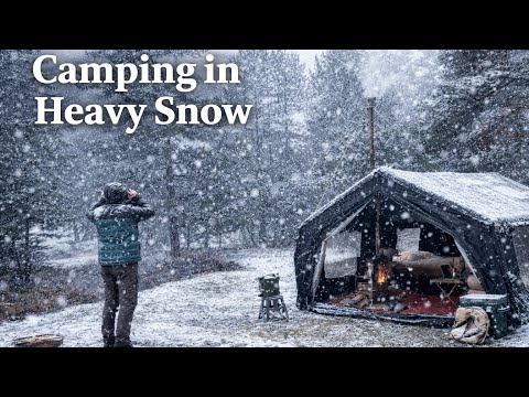Luxury Camping in Heavy Snow – Cozy Tent During a Snowstorm