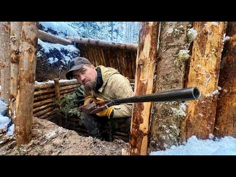 Winter Forest Challenge: Building an Incredible Dugout Cabin Under the Roots. Wilderness Survival