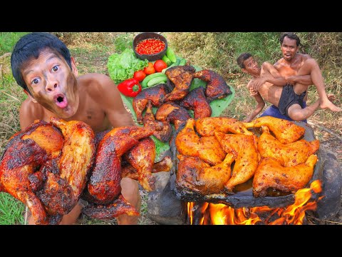 cooking Chicken thing Recipe on arock For food eating In jugle #000151