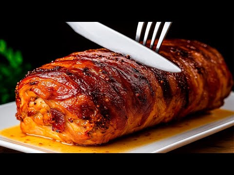Surprise your guests at Christmas dinner! Juicy stuffed pork tenderloin wrapped in bacon.
