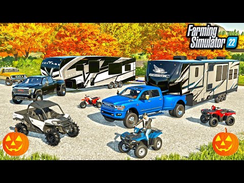 FALL CAMPING ON THE LAKE & ATV RIDING! (TOYHAULER CAMPERS) | FARMING SIMULATOR 22