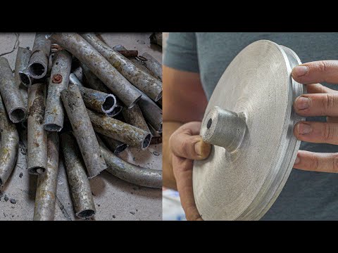 Шкив из отходов /Реинкарнация раскладушки /Литье алюминия/Шкив на токарном станке /DIY
