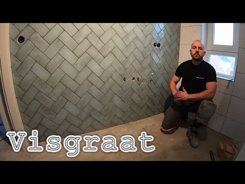 Wand betegelen met Visgraat! Tiling herringbone