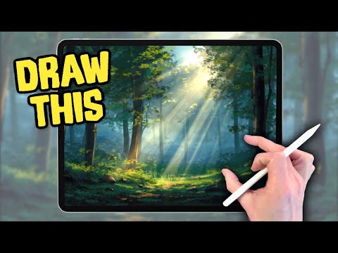 PROCREATE Landscape Drawing Tutorial - Forest Sun Rays