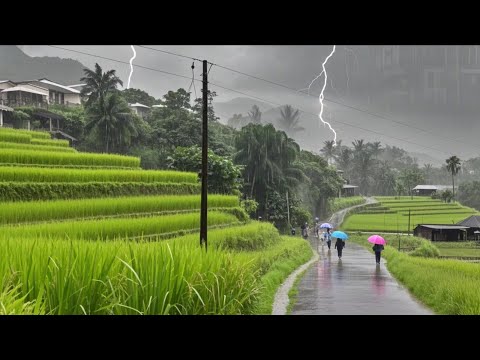 Rain in beautiful and green countryside in Indonesia||insomnia gone instantly