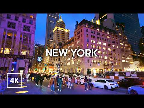 MANHATTAN EVENING, 5th Avenue Walking Tour 4K