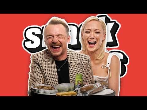 Simon Pegg And Pom Klementieff Try British & French Food | Snack Wars