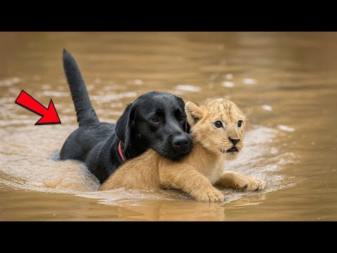 UN CHIEN SAUVE UN LIONCEAU QUI ÉTAIT EN TRAIN DE SE NOYER,PUIS QUELQUE CHOSE D'INCROYABLE SE PRODUIT
