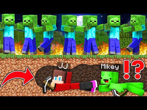 JJ and Mikey Built an Underground Secret Base vs Zombie APOCALYPSE - in Minecraft (Maizen)