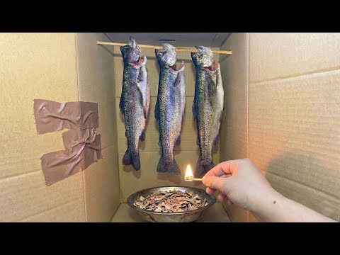Making smoked rainbow trout using cardboard