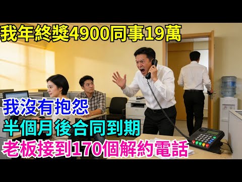 我年終獎4900同事19萬，我沒有抱怨，半個月後合同到期，老板接到170個解約電話#故事分享 #故事頻道#故事 #情感故事 #一口气看完 #睡前故事#情感#奇葩 #故事 #奇聞