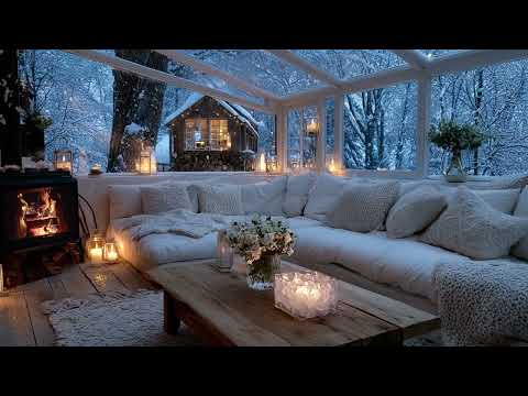 Minimal White Winter Room | Soft Fire Crackles and Peaceful Piano for Mindful Meditation