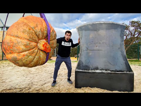 AUSTRALIA'S BIGGEST PUMPKIN Vs. GIANT AXE from 45m Tower!